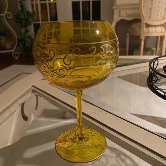 Royal Danube Hand Painted Amber Crystal Balloon Shaped Glass. Made in Romania - Picture 3 of 9